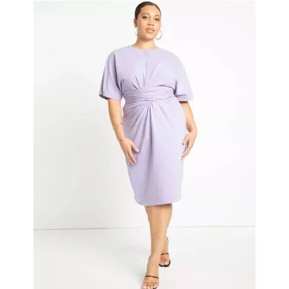 New! ELOQUII Women's Plus Size Cross Front Flutter‎ Sleeve Dress purple, 26 - Picture 1 of 12
